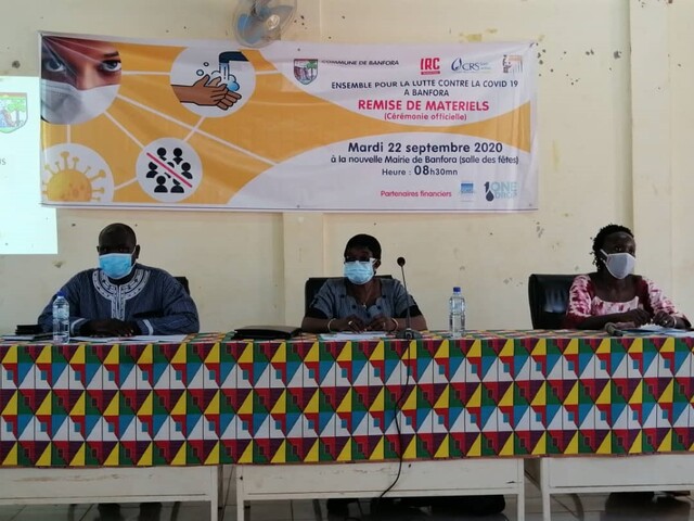 Delegates at the table during the handing over of materials against COVID-19 ceremony in Banfora, Burkina Faso