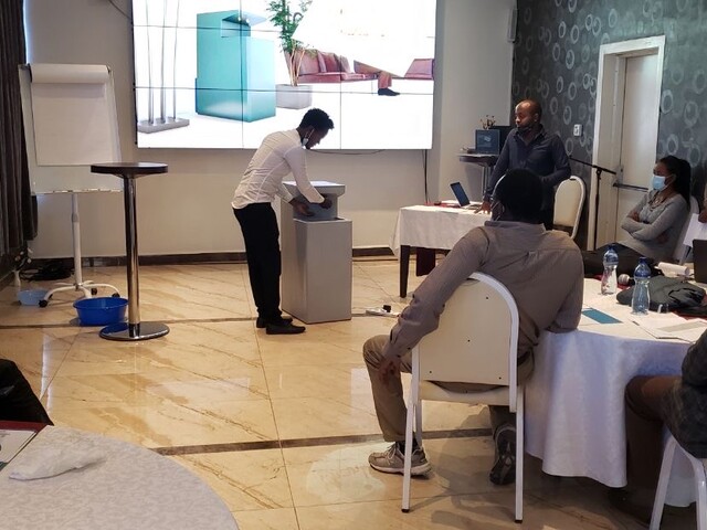 Demonstration of no-touch handwashing device in the contest that took place in Ethiopia