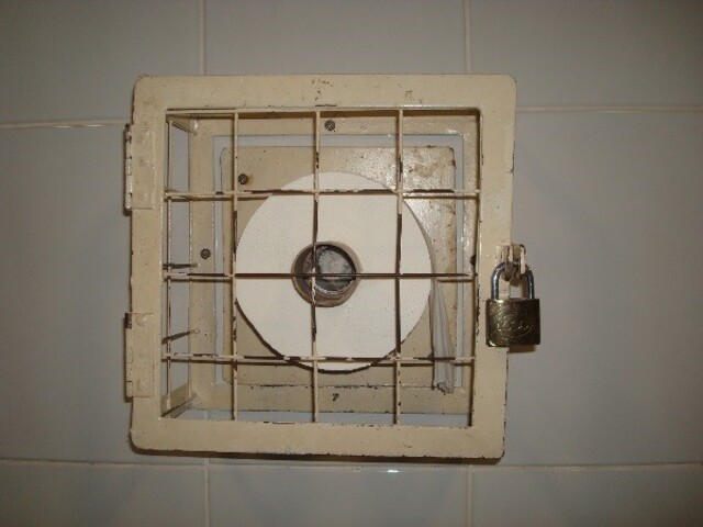 Toiletpaper locked away. 