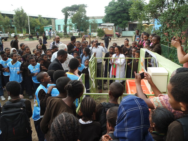 A hand washing station in a school