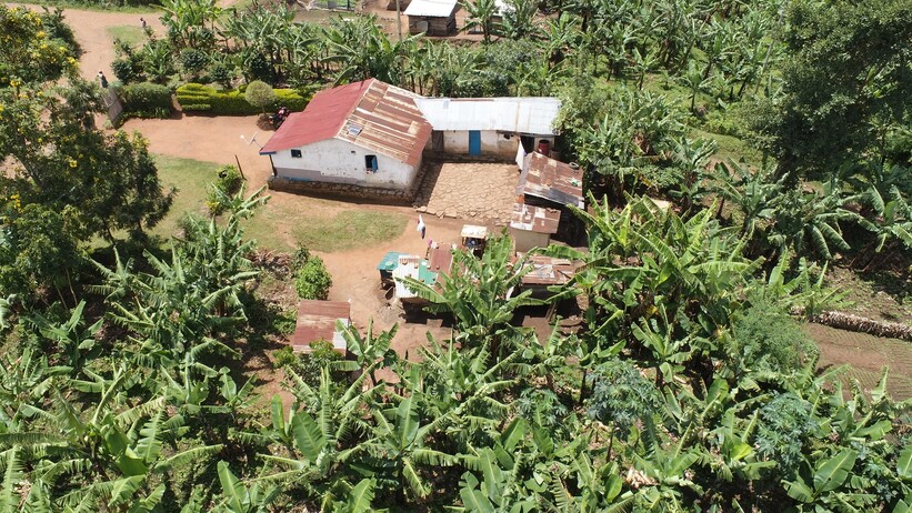 Aerial view of a household in Kicwamba sub county Aerial view of a household in Kicwamba sub county