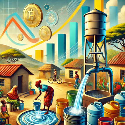 Cartoon of woman fetching water, image generated by Chat GTP
