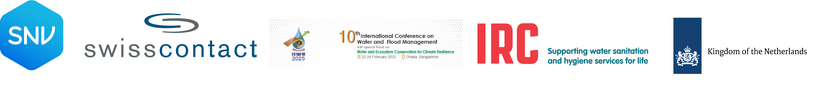 Logos of SNV Swisscontact the International Conference on Water and Flood Management Dhaka  IRC and the Embassy of the Kingdom of the Netherlands
