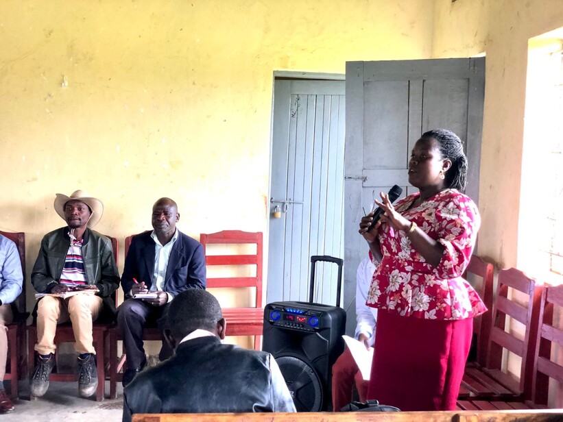 Kicwamba subcounty chief addressing participants during the Kabarole district commemoration of World Toilet Dat