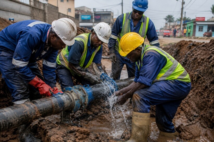 Technicians responding to a drinking water leak (OpenAI generated image)