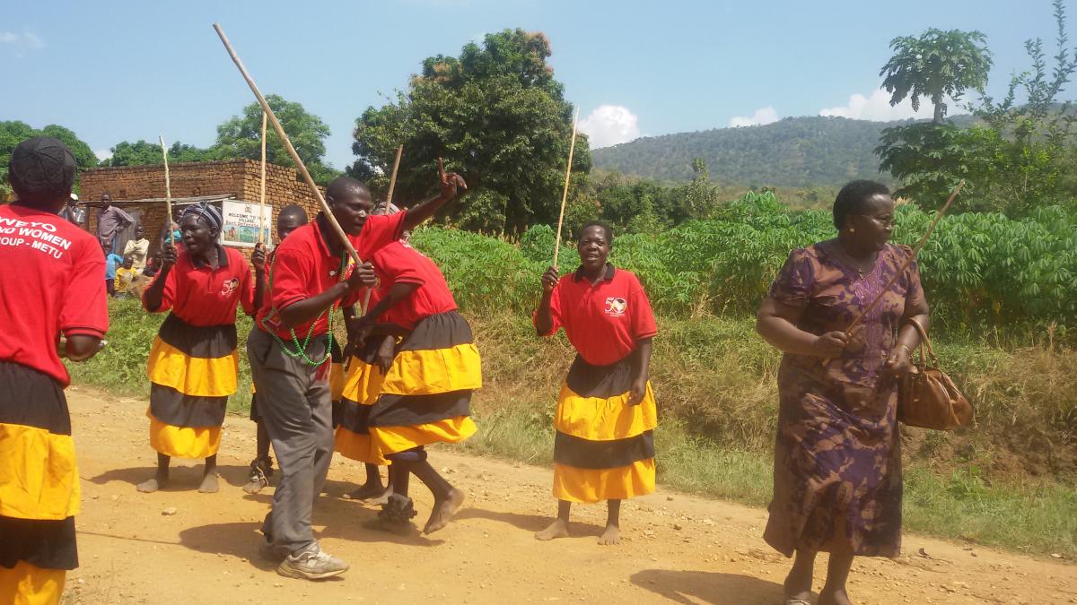 UWASNET ED Doreen Wandera joins residents on Iyua in a grand welcome dance
