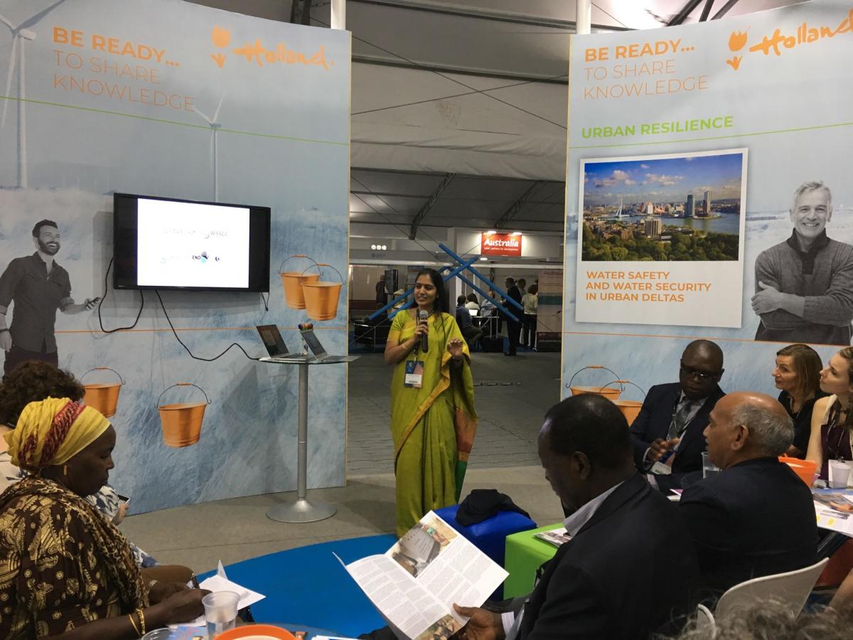 Mekala Snehalatha from FANSA presenting preliminary findings of an accountability study for SDG 6 implementation in India