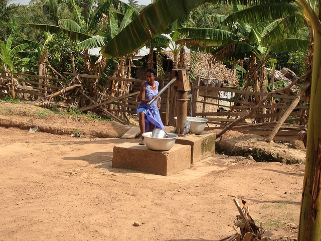 drawing water from a pump