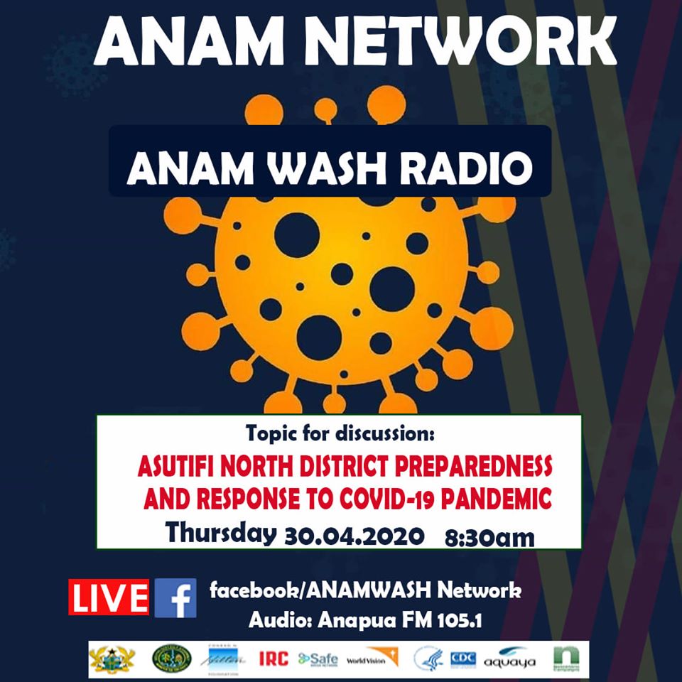 COVID-19 and WASH messaging on local radio by Asutifi North district-wide WASH initiative on local radio ANAM WASH radio programme poster on COVID-19