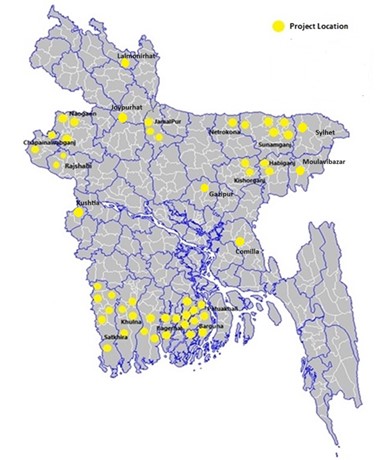 Locations covered by EKN supported WASH projects in Bangladesh Locations covered by EKN supported WASH projects in Bangladesh