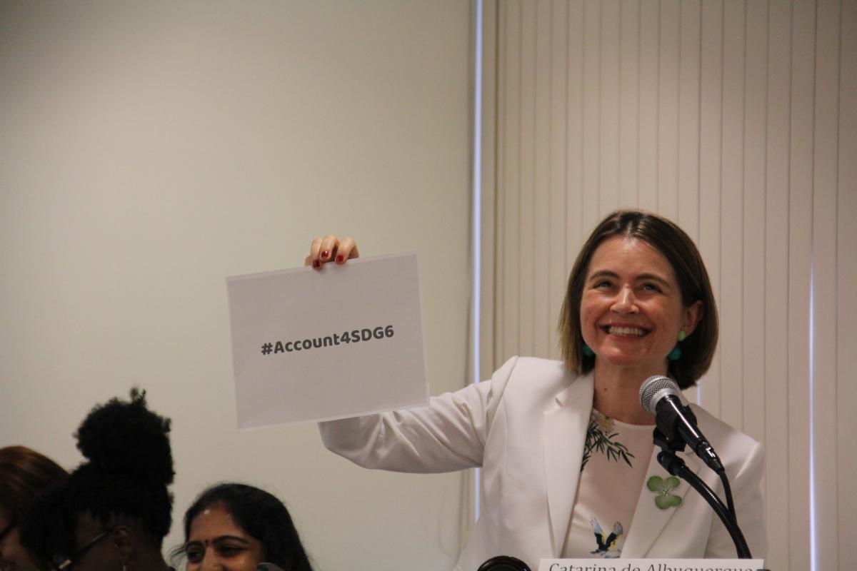 Moderator Catarina de Albuquerque opens the HLPF side event on national accountability methods. Photo credit: End Water Poverty Moderator Catarina de Albuquerque opens the HLPF side event on national accountability methods