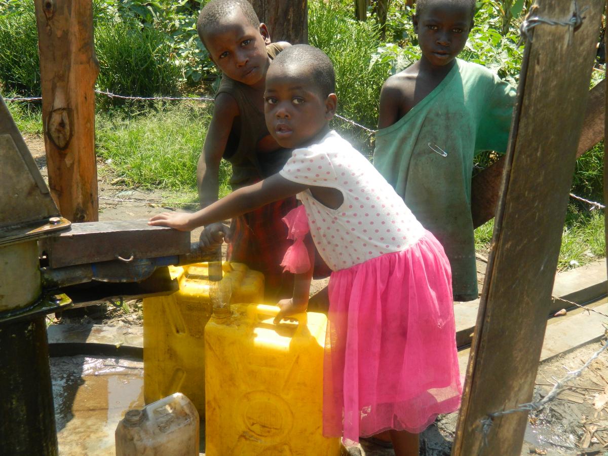 Children at Kasenyi borehole in Kabarole Uganda