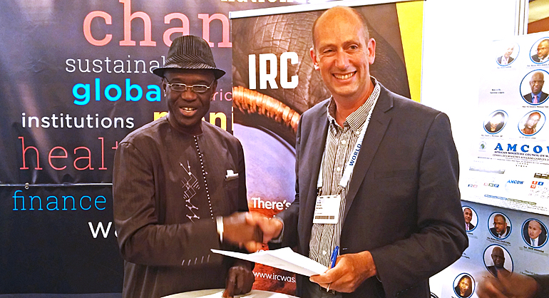 Signing of partnership IRC - AMCOW in Stockholm. Photo: IRC Signing of partnership IRC - AMCOW in Stockholm