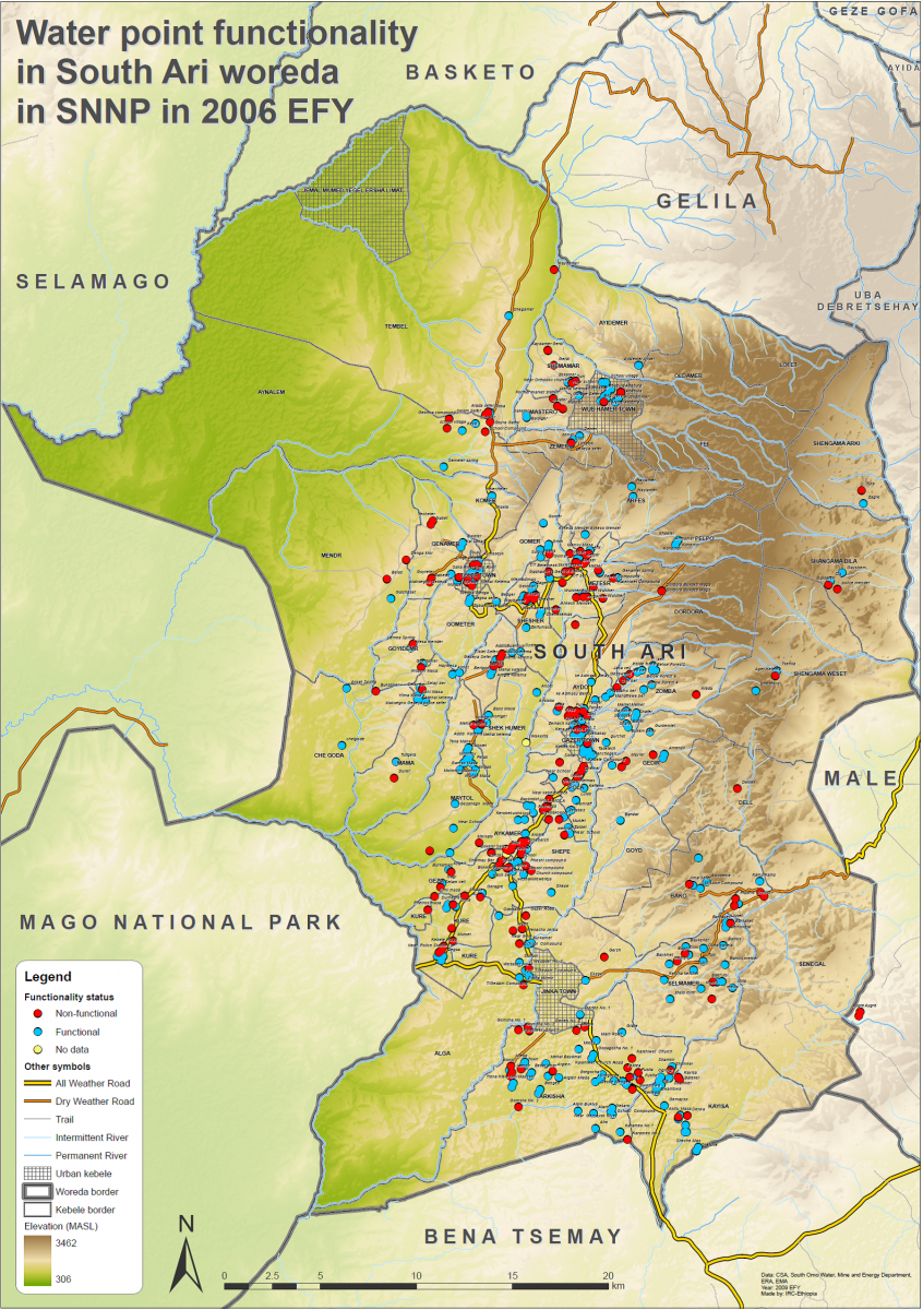 Map showing water point functionality in South Ari. Credits: Kimmo Koivumäki, IRC Ethiopia Map showing water point functionality in South Ari. Credits: Kimmo Koivumäki, IRC Ethiopia