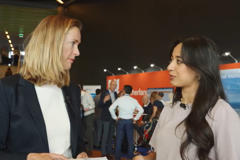 Eva Schreuder, Head of the Water Unit at the Ministry of Foreign Affairs, being interviewed at Stockholm World Water Week.