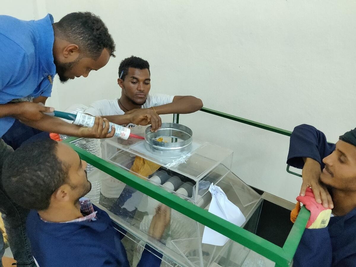 Installation of machinery for the production of filter candles. Photo credits: Nazava
