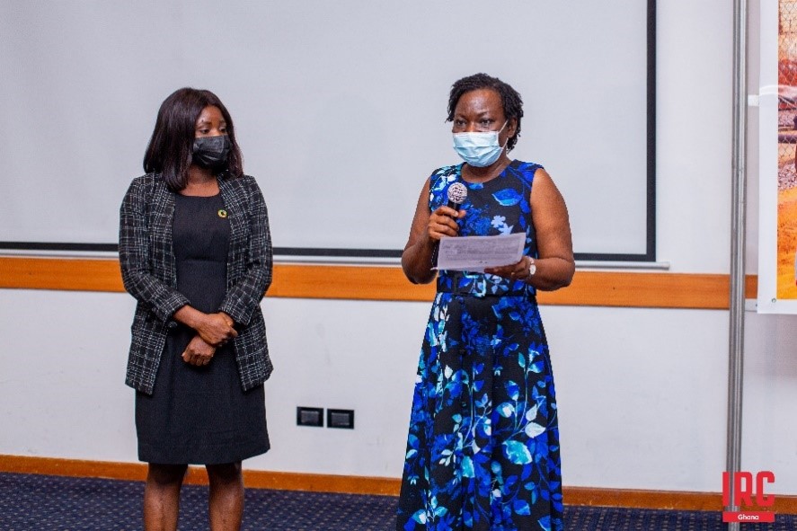 Patience Ampomah, Planning Analyst at NDPC (left) and Vida Duti, IRC Ghana Country Director (right)