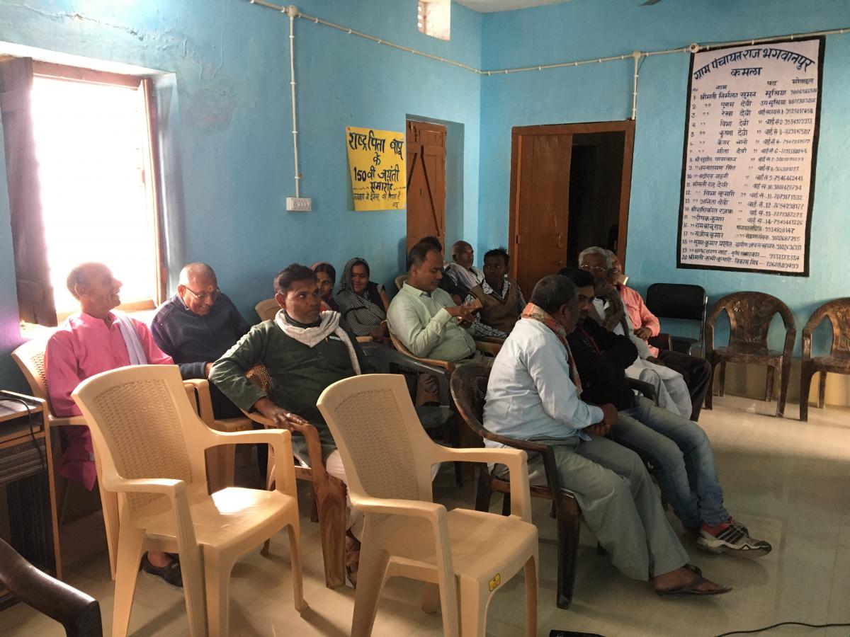 People attending a local meeting in Bihar, India