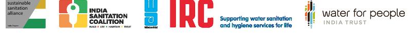 Webinar banner logos SuSanA, India Sanitation Coalition, WaterAid, IRC WASH & Water For People India Trust