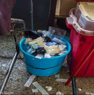 A pile of poorly handled waste showing what cleaners are exposed to while in the line of duty