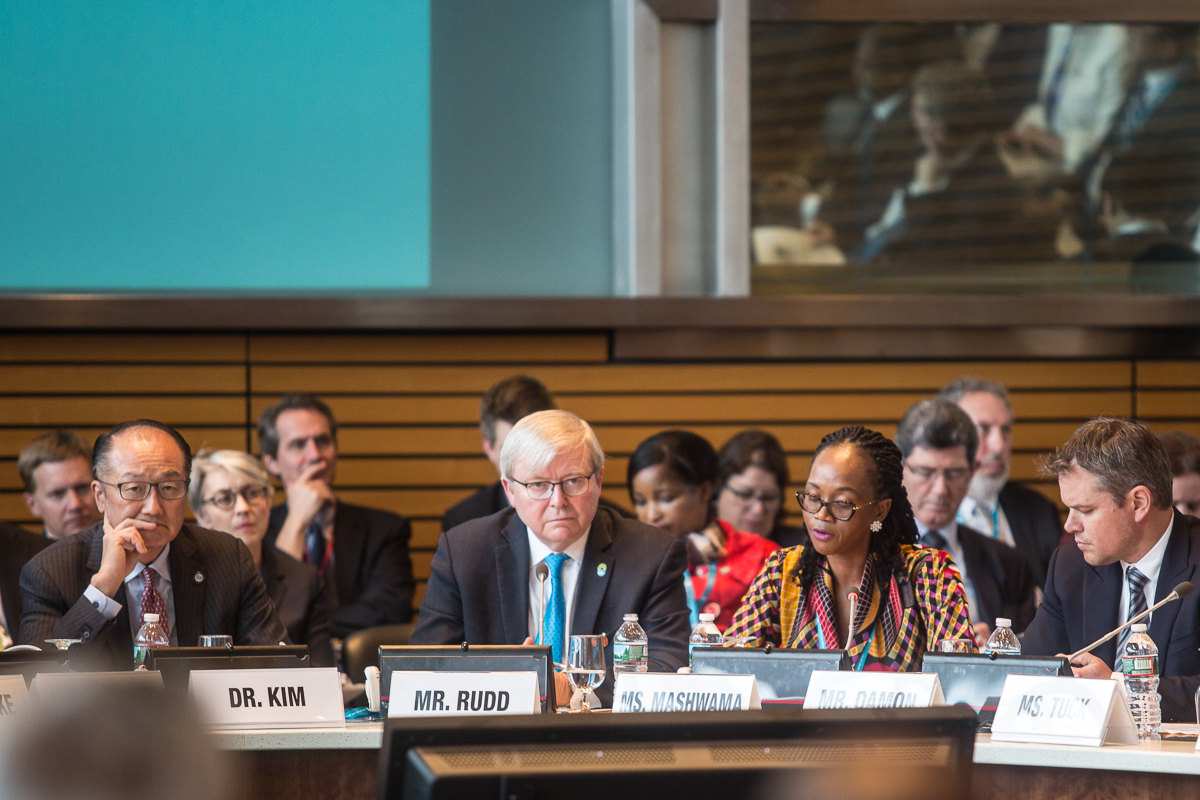 Jim Kim, Keving Rudd, Amina Mohammed and Matt Damon at the SWA Finance Ministers Meeting (source SWA)