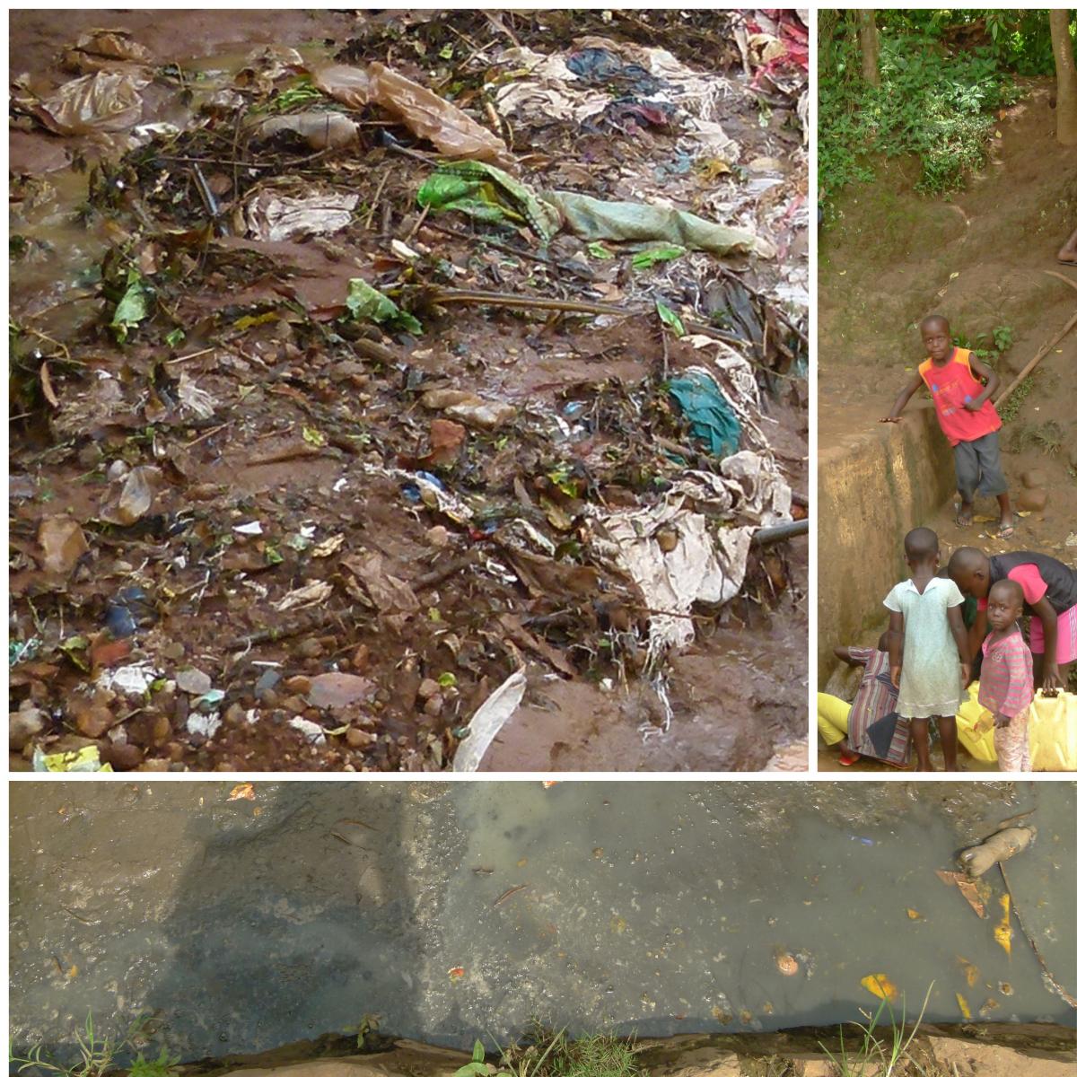 Solid waste blocking and polluting the surface and groundwater, making it unfit for consumption  (photos Seleen Suidman, December 2016 & January 2017, Kampala & Kigali)