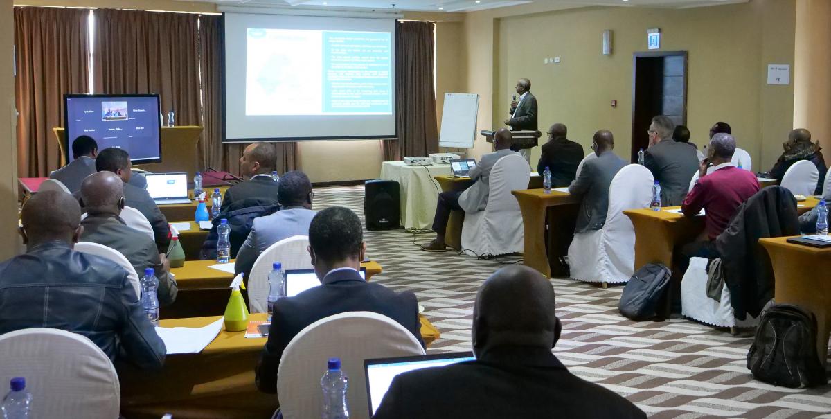 Mr. Abyi Girma, the One WASH National Coordination Office Coordinator, presenting about the policy, strategy, and plan for CR WASH in the lowlands of Ethiopia. Mr. Abyi Girma, the One WASH National Coordination Office Coordinator, presenting about the policy, strategy, and plan for CR WASH in the lowlands of Ethiopia.
