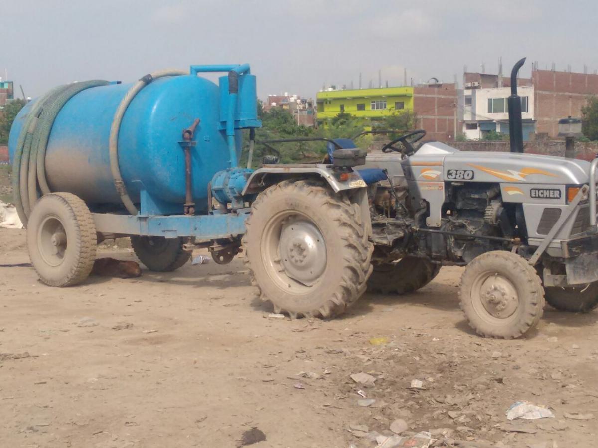 Tanker used by private contractor for removing faecal sludge Tanker used by private contractor for removing faecal sludge