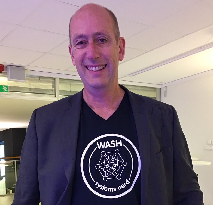 IRC's CEO Patrick Moriarty is a self-declared WASH systems nerd IRC's CEO Patrick Moriarty wearing a WASH systems nerd t-shirt