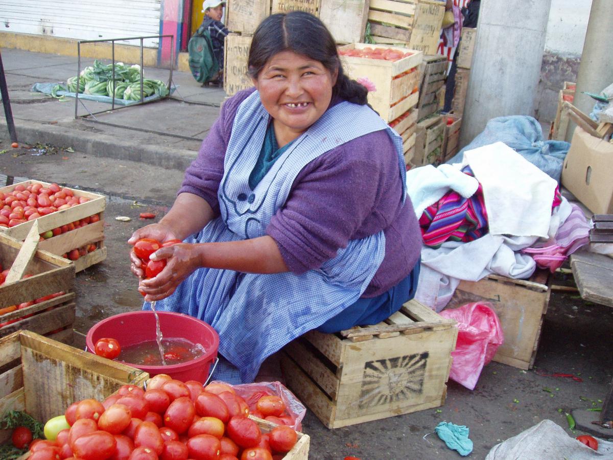 Women washing tomatoes.  Multiple-use water services (MUS) 